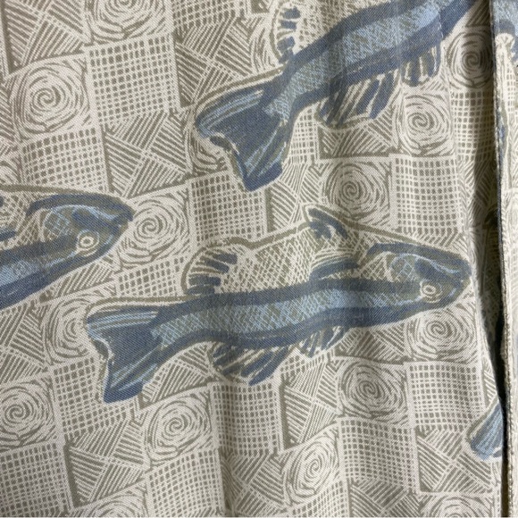 Vintage Dad Shirt Fish Abstract Button-Up Blue Greige Columbia 90s‎ 2000s Rayon - Picture 7 of 9